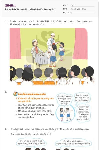 Bài tập Tuần 24 Hoạt động trải nghiệm lớp 3 có đáp án