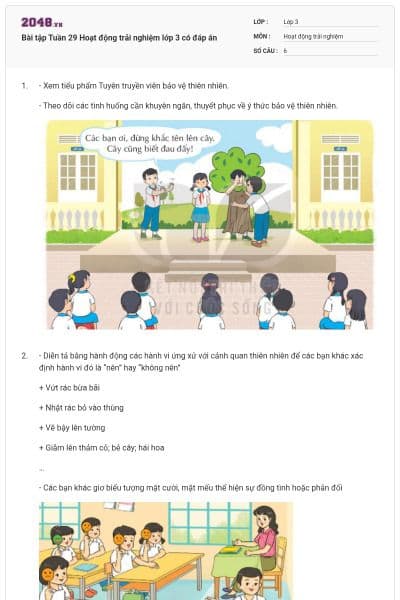 Bài tập Tuần 29 Hoạt động trải nghiệm lớp 3 có đáp án