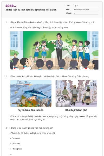 Bài tập Tuần 30 Hoạt động trải nghiệm lớp 3 có đáp án