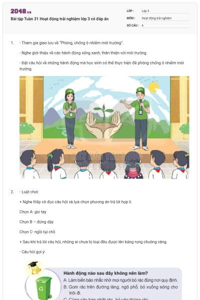Bài tập Tuần 31 Hoạt động trải nghiệm lớp 3 có đáp án