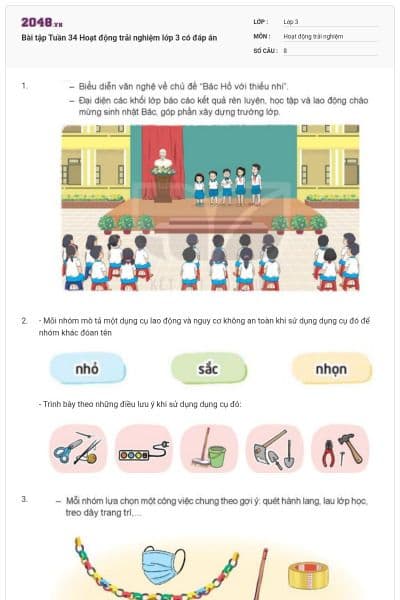 Bài tập Tuần 34 Hoạt động trải nghiệm lớp 3 có đáp án