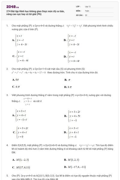 274 Bài tập Hình học không gian Oxyz mức độ cơ bản, nâng cao cực hay có lời giải (P6)