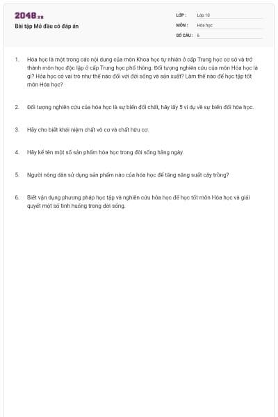 Bài tập Mở đầu có đáp án