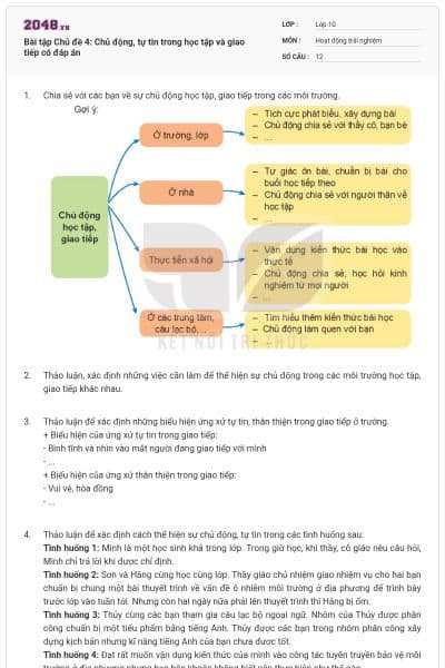 Bài tập Chủ đề 4: Chủ động, tự tin trong học tập và giao tiếp có đáp án