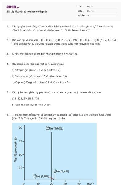 Bài tập Nguyên tố hóa học có đáp án