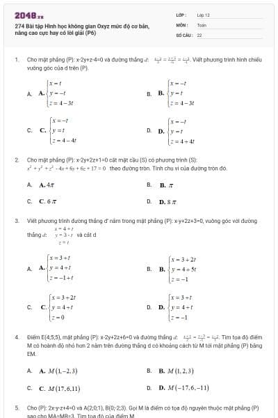 274 Bài tập Hình học không gian Oxyz mức độ cơ bản, nâng cao cực hay có lời giải (P6)