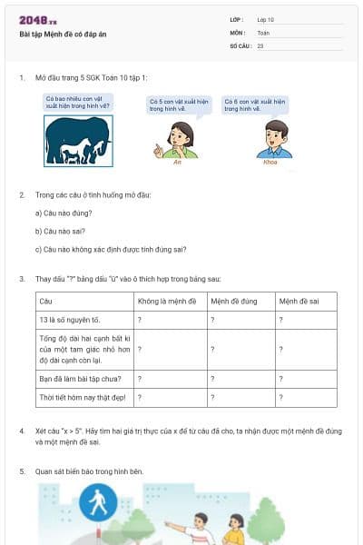 Bài tập Mệnh đề có đáp án