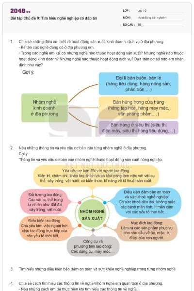 Bài tập Chủ đề 9: Tìm hiểu nghề nghiệp có đáp án