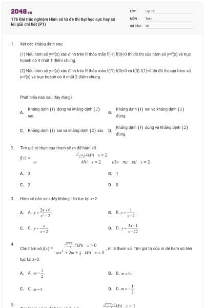 176 Bài trắc nghiệm Hàm số từ đề thi Đại học cực hay có lời giải chi tiết (P1)