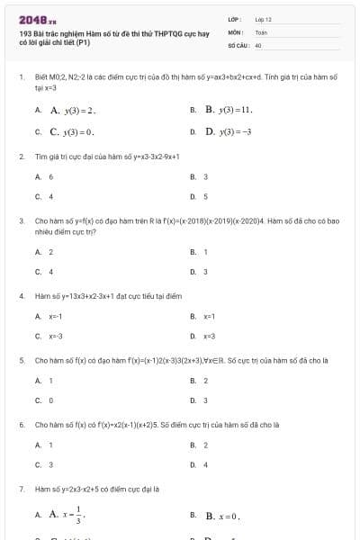 193 Bài trắc nghiệm Hàm số từ đề thi thử THPTQG cực hay có lời giải chi tiết (P1)