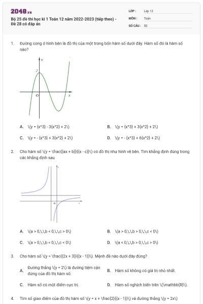 Bộ 25 đề thi học kì 1 Toán 12 năm 2022-2023 (tiếp theo) - Đề 28 có đáp án