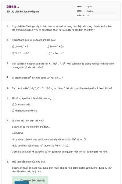Bài tập Liên kết ion có đáp án
