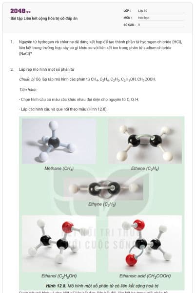 Bài tập Liên kết cộng hóa trị có đáp án