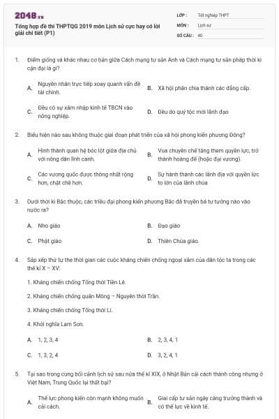 Tổng hợp đề thi THPTQG 2019 môn Lịch sử cực hay có lời giải chi tiết (P1)