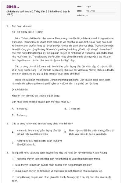 Đề kiểm tra cuối học kì 2 Tiếng Việt 3 Cánh diều có đáp án (Đề 1)