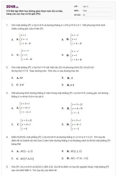 274 Bài tập Hình học không gian Oxyz mức độ cơ bản, nâng cao cực hay có lời giải (P6)
