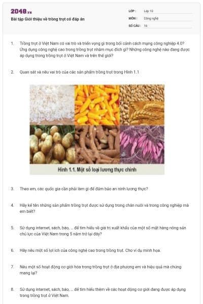 Bài tập Giới thiệu về trồng trọt có đáp án