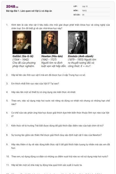 Bài tập Bài 1. Làm quen với Vật Lí có đáp án