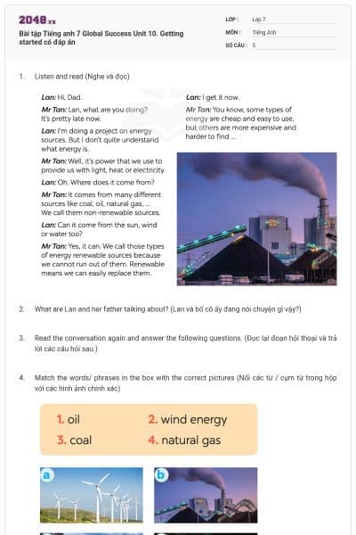 Bài tập Tiếng anh 7 Global Success Unit 10. Getting started có đáp án