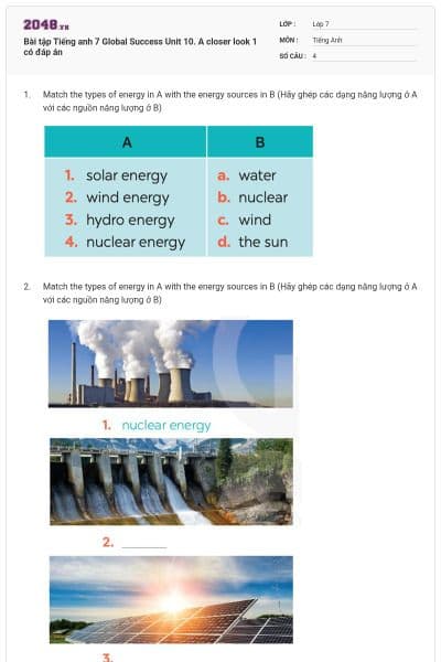 Bài tập Tiếng anh 7 Global Success Unit 10. A closer look 1 có đáp án