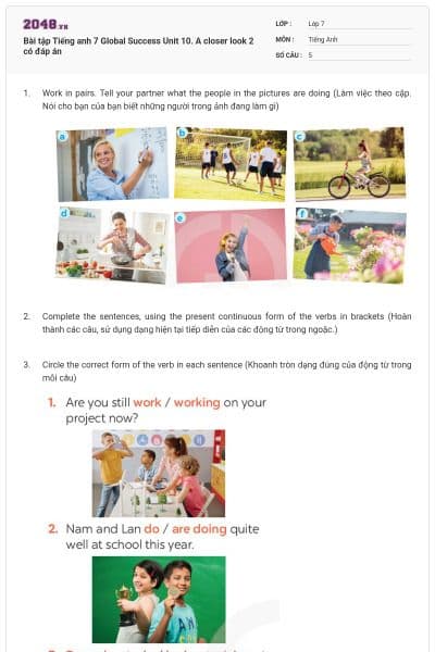 Bài tập Tiếng anh 7 Global Success Unit 10. A closer look 2 có đáp án