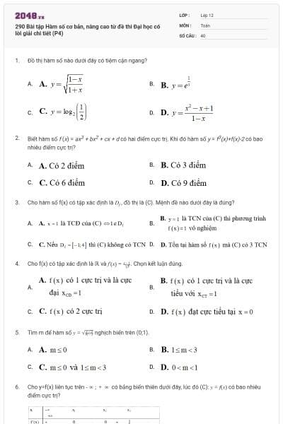 290 Bài tập Hàm số cơ bản, nâng cao từ đề thi Đại học có lời giải chi tiết (P4)