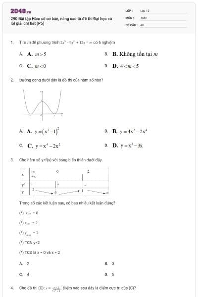 290 Bài tập Hàm số cơ bản, nâng cao từ đề thi Đại học có lời giải chi tiết (P5)