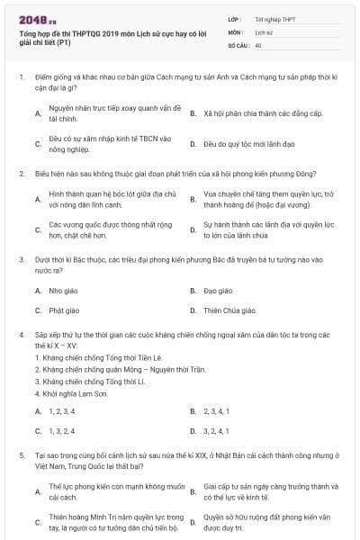 Tổng hợp đề thi THPTQG 2019 môn Lịch sử cực hay có lời giải chi tiết (P1)