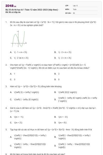 Bộ 25 đề thi học kì 1 Toán 12 năm 2022-2023 (tiếp theo) - Đề 36 có đáp án