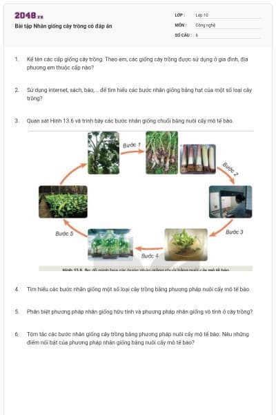 Bài tập Nhân giống cây trồng có đáp án