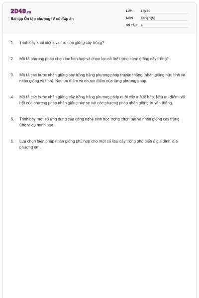 Bài tập Ôn tập chương IV có đáp án