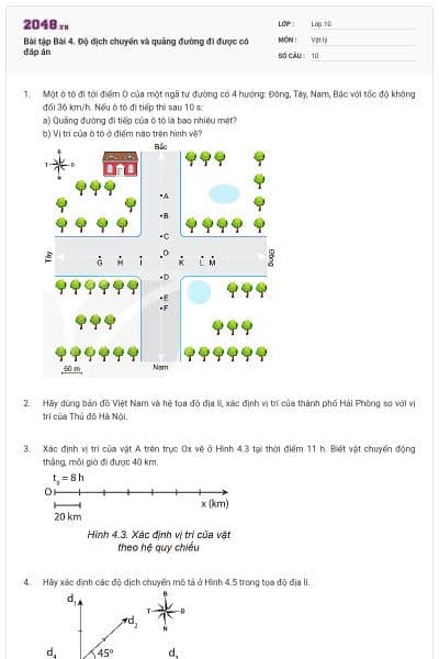 Bài tập Bài 4. Độ dịch chuyển và quãng đường đi được có đáp án