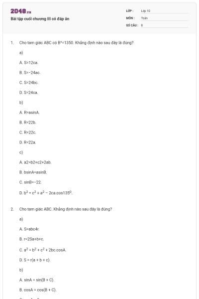 Bài tập cuối chương III có đáp án