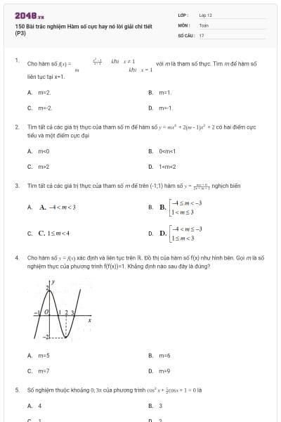 150 Bài trắc nghiệm Hàm số cực hay nó lời giải chi tiết (P3)