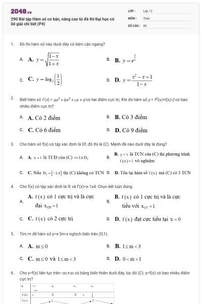 290 Bài tập Hàm số cơ bản, nâng cao từ đề thi Đại học có lời giải chi tiết (P4)