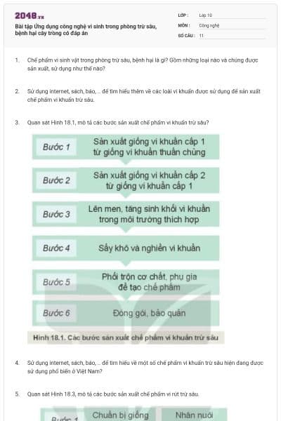 Bài tập Ứng dụng công nghệ vi sinh trong phòng trừ sâu, bệnh hại cây trồng có đáp án