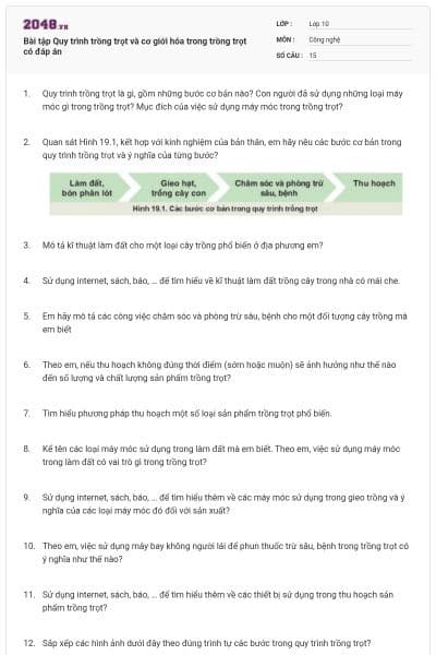 Bài tập Quy trình trồng trọt và cơ giới hóa trong trồng trọt có đáp án