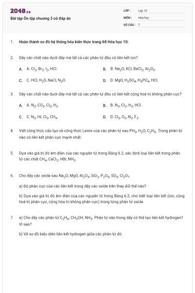 Bài tập Ôn tập chương 3 có đáp án