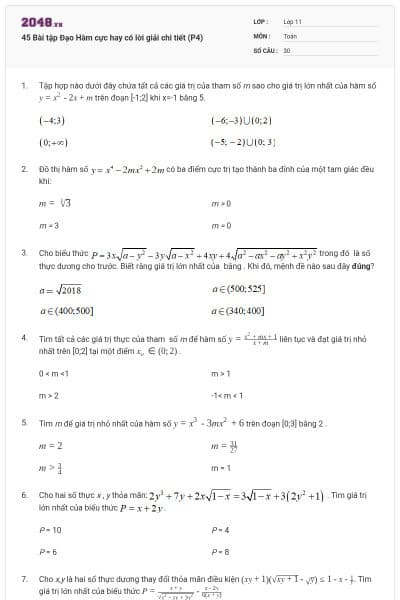 45 Bài tập Đạo Hàm cực hay có lời giải chi tiết (P4)