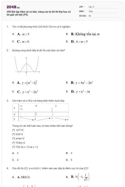 290 Bài tập Hàm số cơ bản, nâng cao từ đề thi Đại học có lời giải chi tiết (P5)