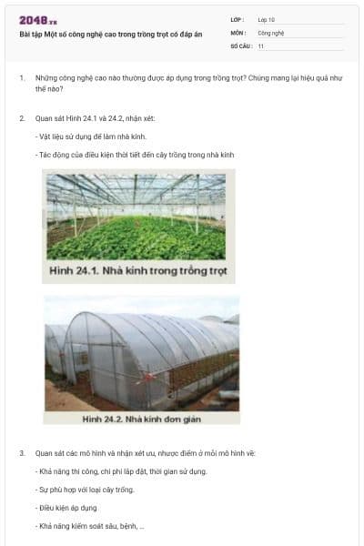 Bài tập Một số công nghệ cao trong trồng trọt có đáp án