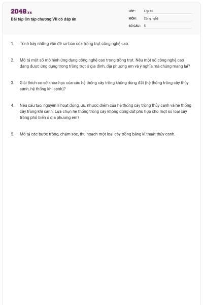 Bài tập Ôn tập chương VII có đáp án