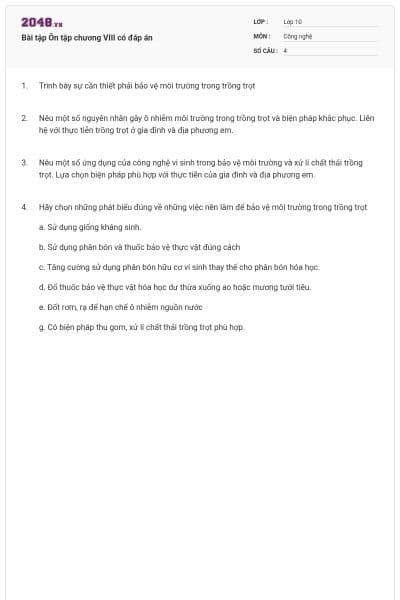 Bài tập Ôn tập chương VIII có đáp án