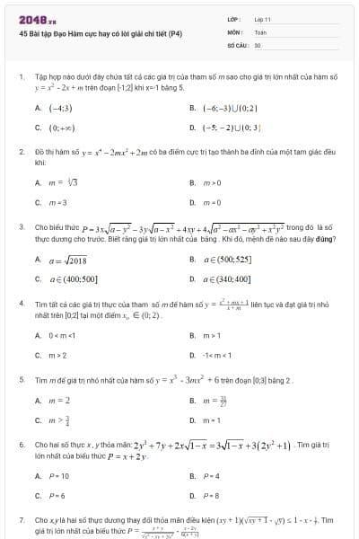 45 Bài tập Đạo Hàm cực hay có lời giải chi tiết (P4)