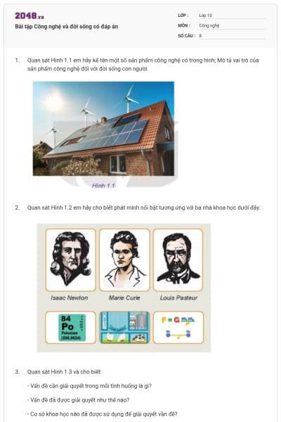 Bài tập Công nghệ và đời sống có đáp án