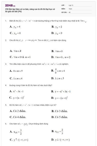 290 Bài tập Hàm số cơ bản, nâng cao từ đề thi Đại học có lời giải chi tiết (P6)