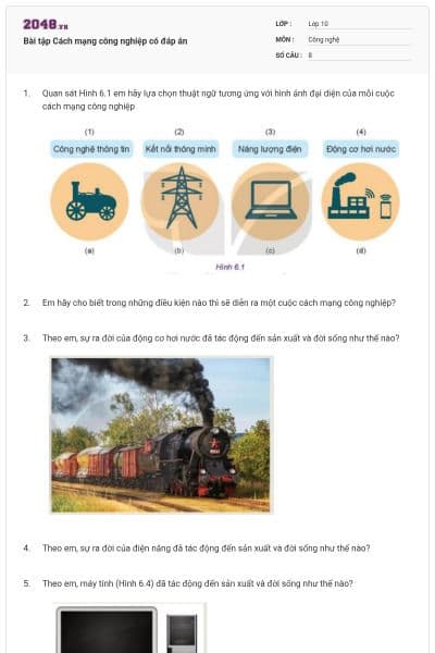 Bài tập Cách mạng công nghiệp có đáp án