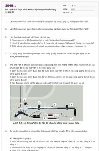 Bài tập Bài 6. Thực hành: Đo tốc độ của vật chuyển động có đáp án