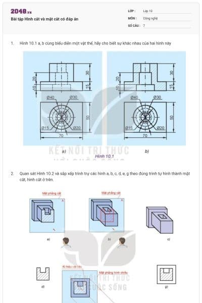 Bài tập Hình cắt và mặt cắt có đáp án