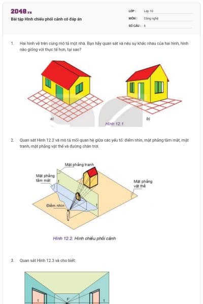 Bài tập Hình chiếu phối cảnh có đáp án